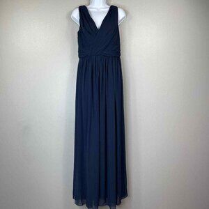 Dessy Collection Gown‎ Womens 8 Blue Sleeveless Draped Chiffon Maxi Bridesmaid
